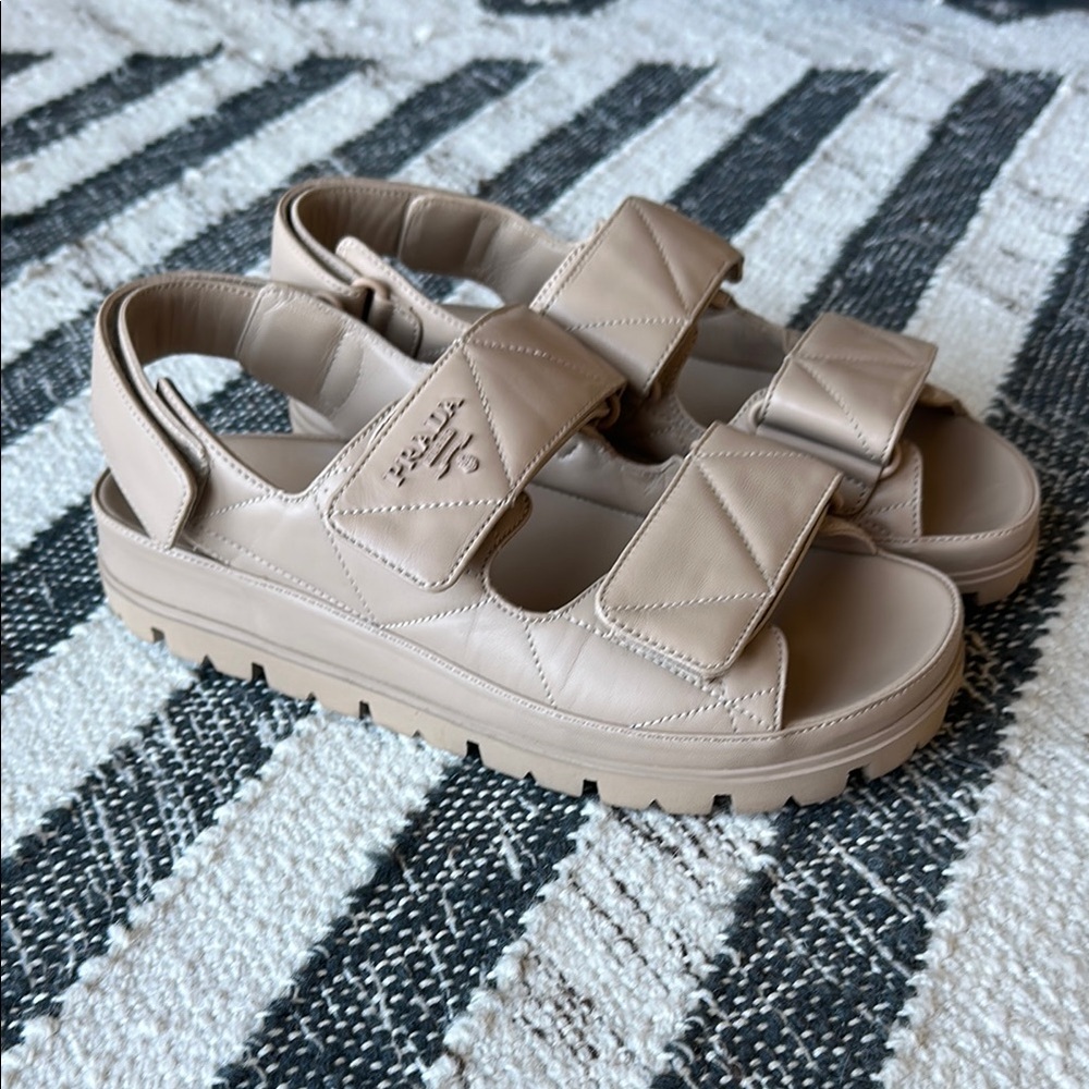 Beige Prada Quilted Velcro sandals